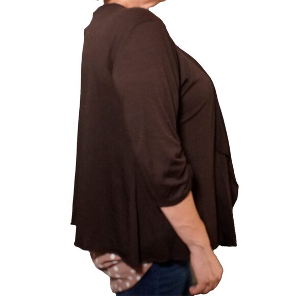 Double Take Open Front Cardigan Brown - Picture 2 of 5